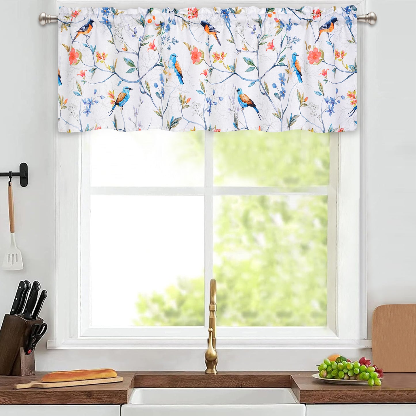 Alishomtll Window Valances with Birds Light Filtering Drapes for Kitchen Living Room , W60xL18, Rod Pocket