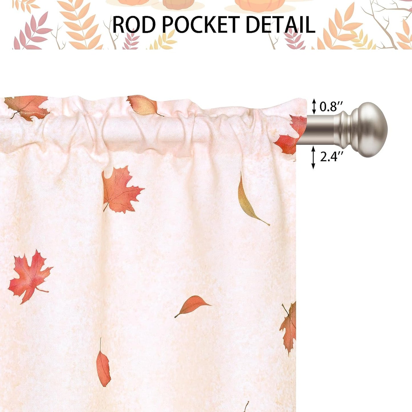 Alishomtll Thanksgiving Fall Autumn Kitchen Curtains Pumpkins Print Tier Curtains Rod Pocket Small Window Curtain Sets,26"Wx24"L,2 Panels