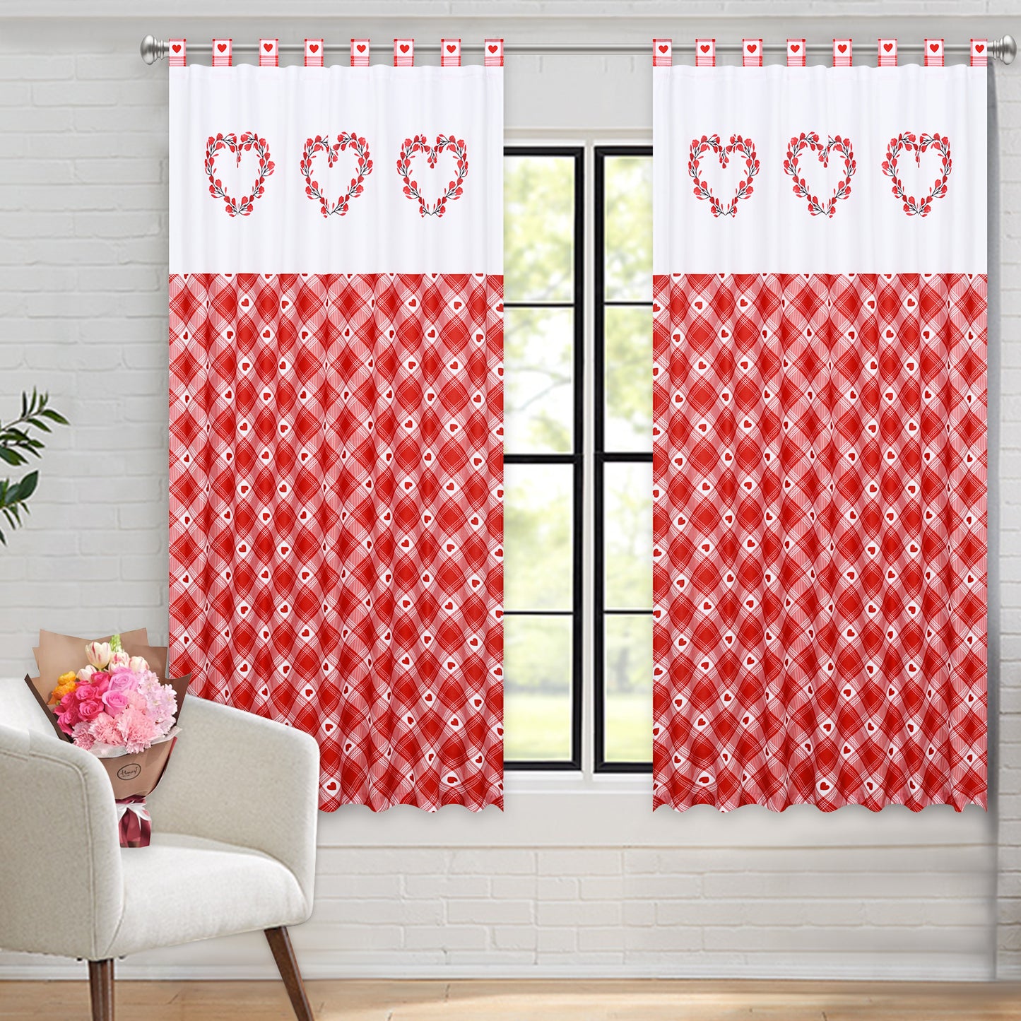 Alishomtll Red and White Buffalo Check Curtains Window Panels Tab Top Drapes Set of 2