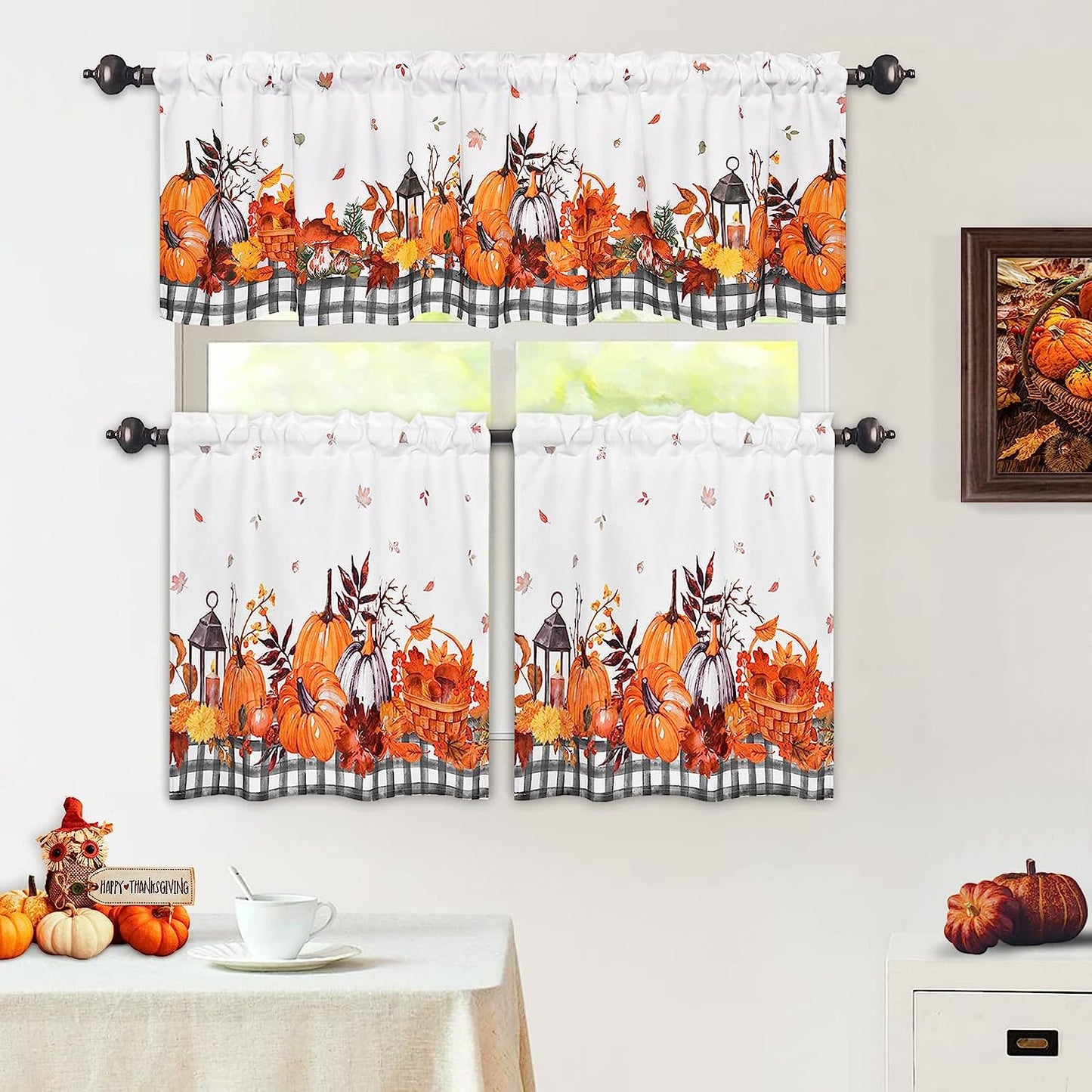 Alishomtll Thanksgiving Fall Valance Curtains for Kitchen Maple Leaves Pumpkin Printed Valances ,60''W x 18''L, 1 Panel