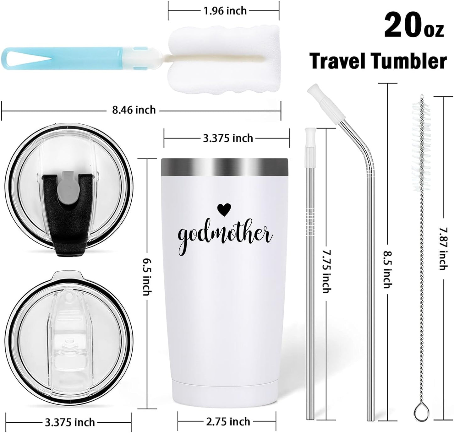 Gingprous Godmother & Godfather Stainless Steel Insulated Tumbler Set , Godparents Gift for Christmas Baptism, 20oz Black & White