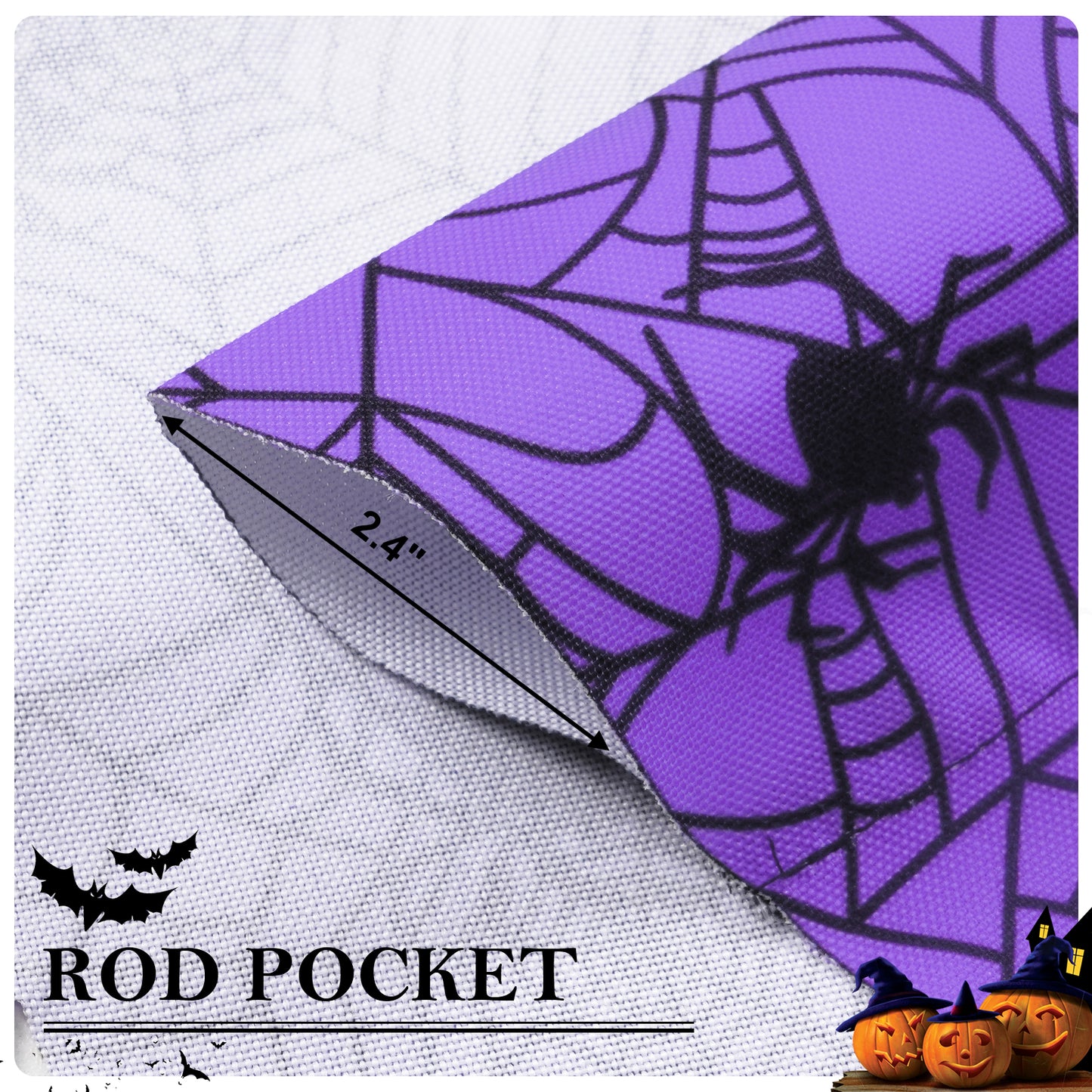 Alishomtll Halloween Autumn Valance Curtains For Kitchen Or Bathroom Spider Web Window Drapes With Rod Pocket,18"X52"W,Purple