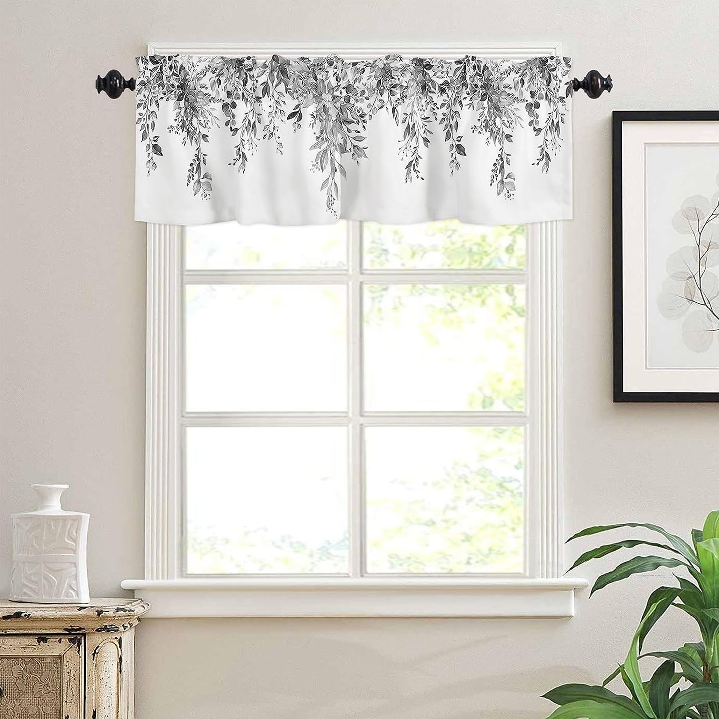 Alishomtll Grey Valance Curtains for Living Room Bedroom Kitchen Windows Watercolor Floral Print ,52 x 18 inch,Rod Pocket