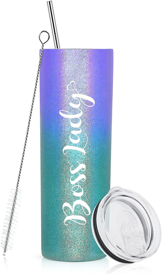 Gingprous 20oz Stainless Steel Insulated Skinny Tumbler，Boss Lady Gifts , Boss Day Christmas Boss Appreciation Gifts for Women Female Boss Manager