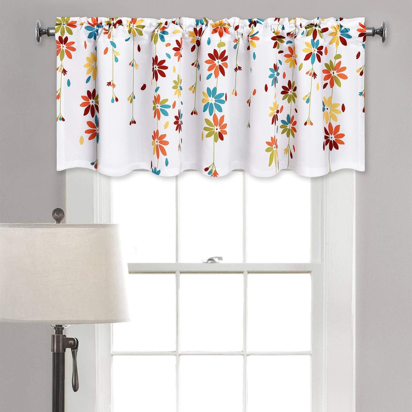 Alishomtll Falling Flower Kitchen Curtain Valance Rod Pocket Light Filtering Window Drapes ,18"L x 52"W