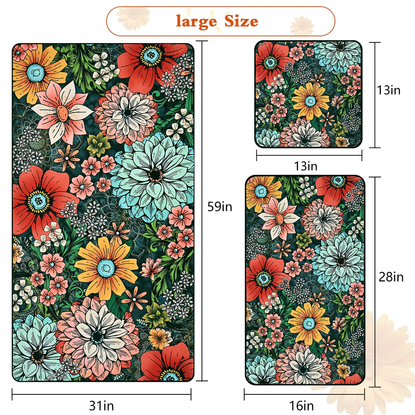 Alishomtll Boho Floral Bath Towels 3Pcs Bathroom Towels Sets Include Bath Towel, Hand Towel and Washcloth,Bohemian Watercolor Flower Print