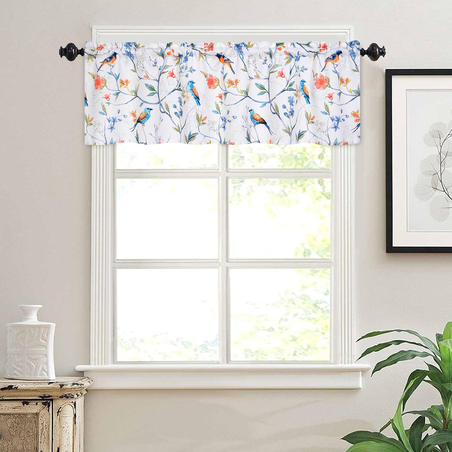 Alishomtll Window Valances with Birds Light Filtering Drapes for Kitchen Living Room , W60xL18, Rod Pocket