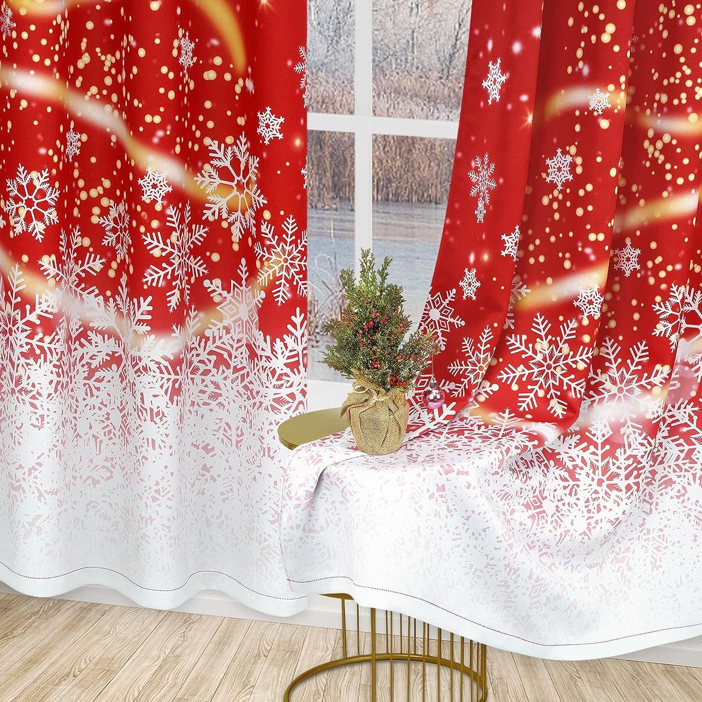 Alishomtll Christmas Snowflake Blackout Curtains Room Darkening Grommet Window Drapes for Living Room , 52" x84", Red, Set of 2 Panels