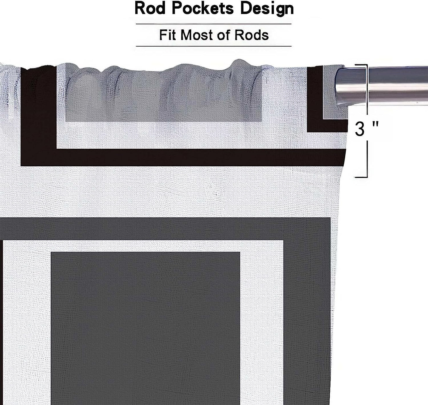 Alishomtll Kitchen Valances Rod Pocket Curtain for Window ,52" x 18", Grey and Black