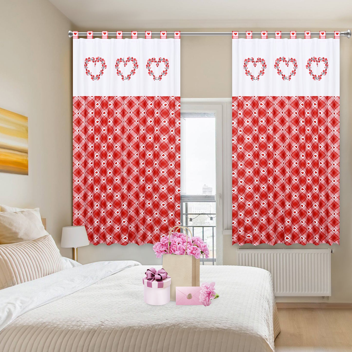 Alishomtll Red and White Buffalo Check Curtains Window Panels Tab Top Drapes Set of 2