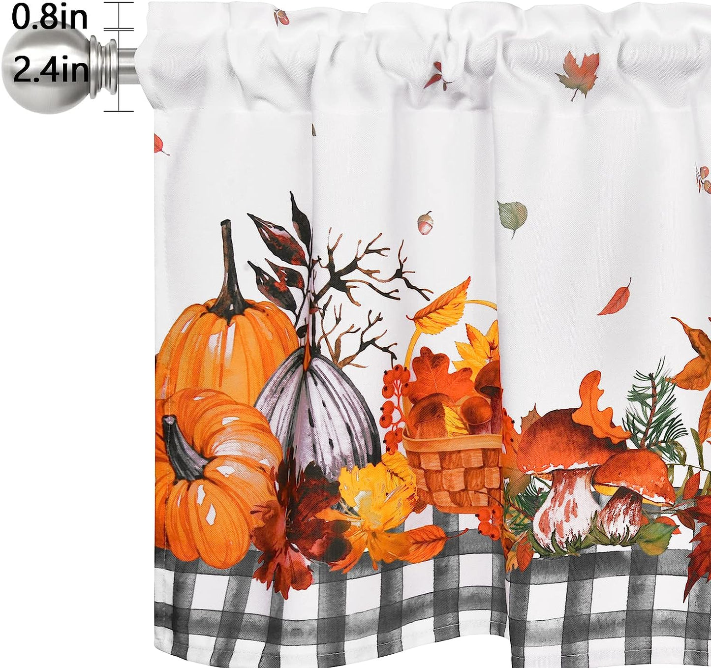 Alishomtll Thanksgiving Fall Tier Curtains for Kitchen Maple Leaves Pumpkin Printed Short Window Curtain Sets in 24 Length