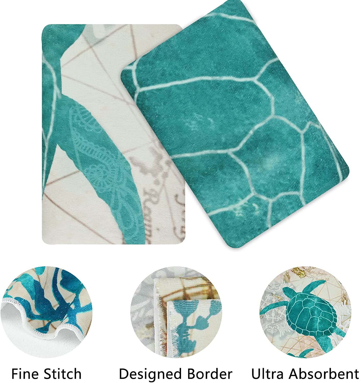 Alishomtll 3Pcs Blue Sea Turtles Bath Towels Set Include Beach Towel, Hand Towel and Wash Towel Bathroom Decor