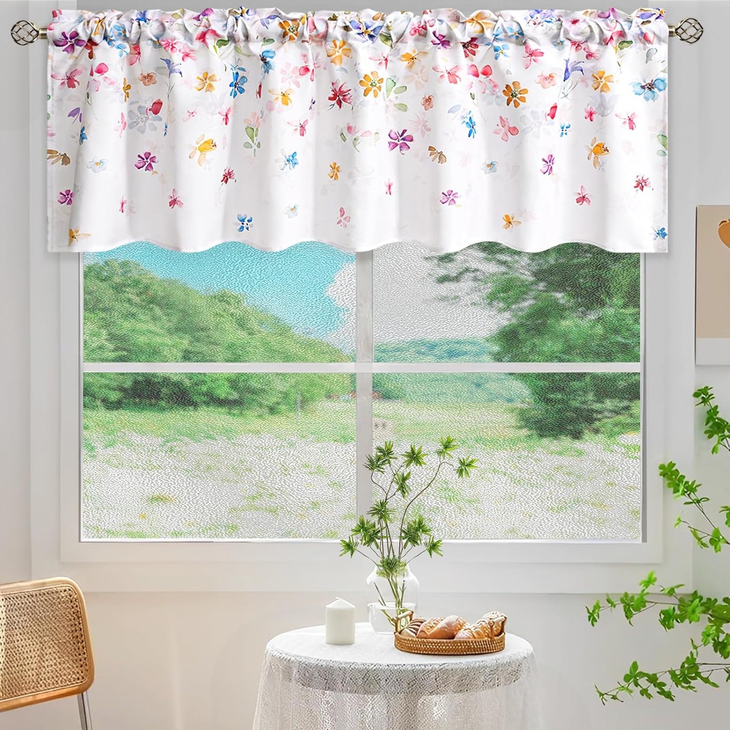 Alishomtll Floral Valance Curtains Falling Blossoming Petals Print Window Curtain Valance Rod Pocket,52W" x 18L"