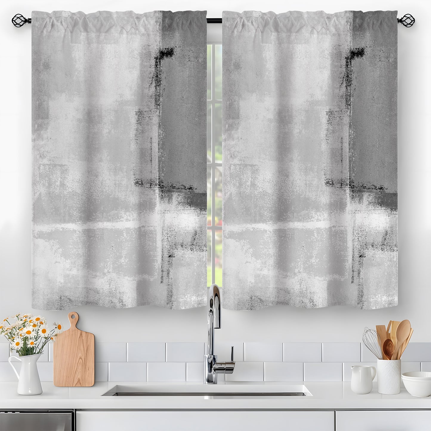 Alishomtll Kitchen Curtains Tiers Grey Kitchen Tiers Set 2 Piece for Windows Living Room 36 Inches Long