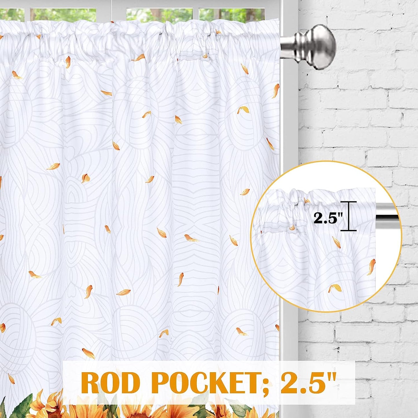 Alishomtll Sunflower Kitchen Curtains 36 in Long Sets for Small Window,2 Panels,Rod Pocket