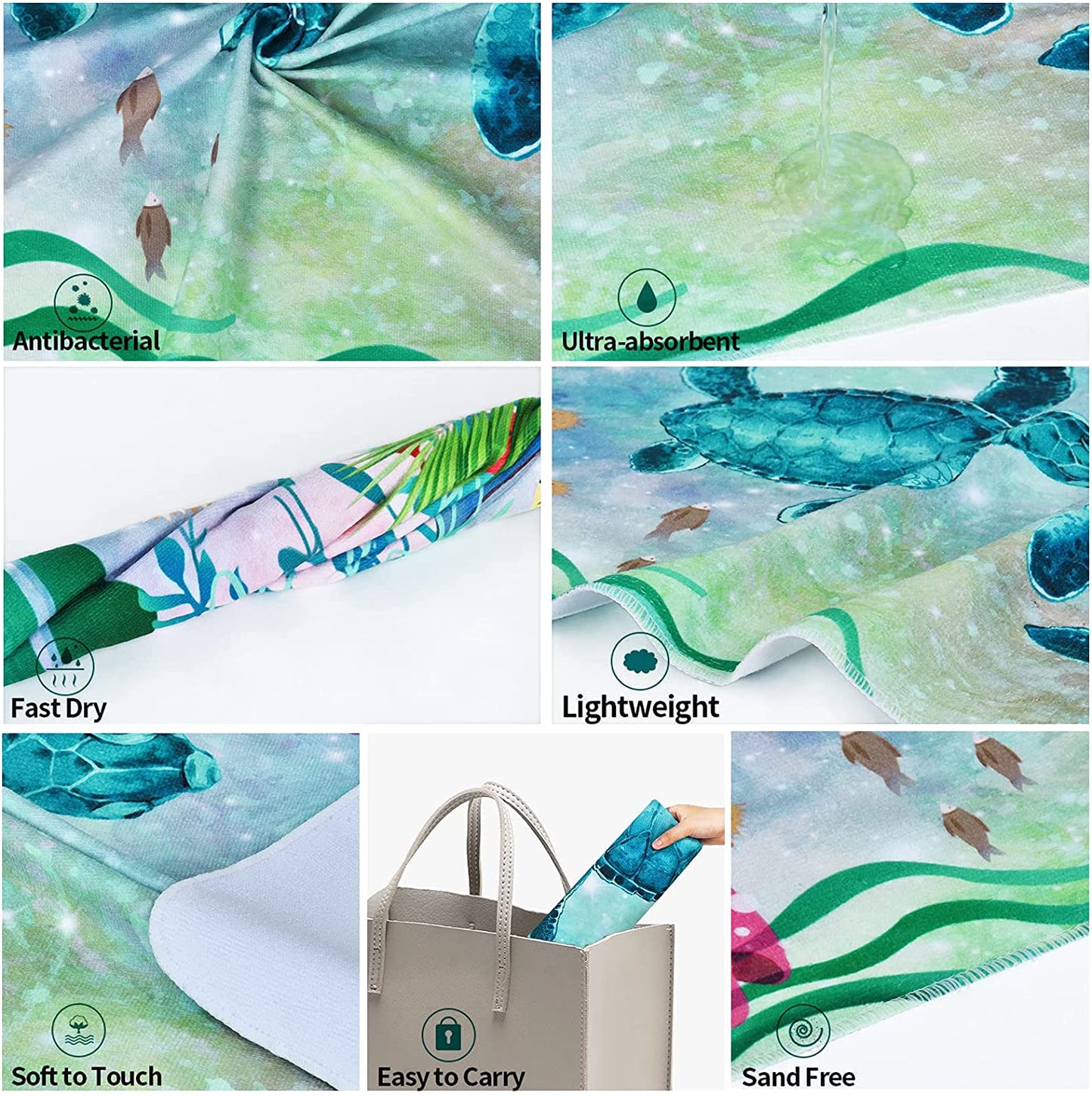 Alishomtll Bath Towels Set Sea Turtle Pattern Include Bath Towel, Hand Towel and Wash Towel for Bathroom