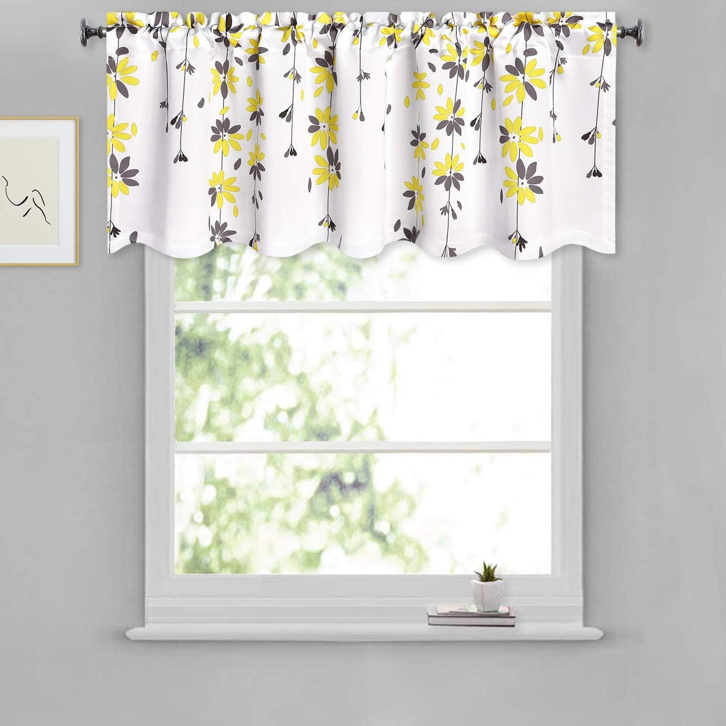 Alishomtll Falling Flower Kitchen Curtain Valance Rod Pocket Light Filtering Window Drapes ,18"L x 52"W