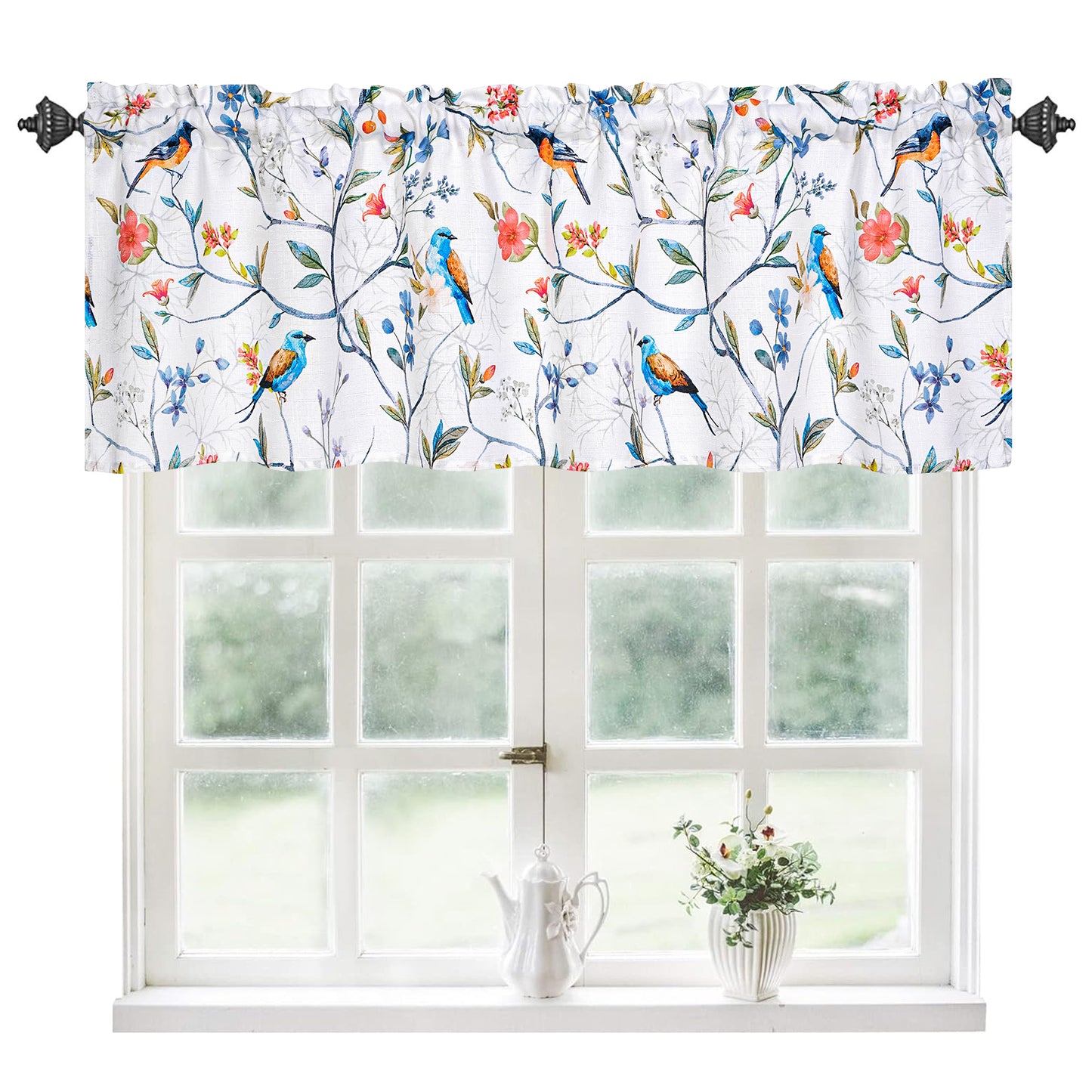 Alishomtll Window Valances with Birds Light Filtering Drapes for Kitchen Living Room , W60xL18, Rod Pocket