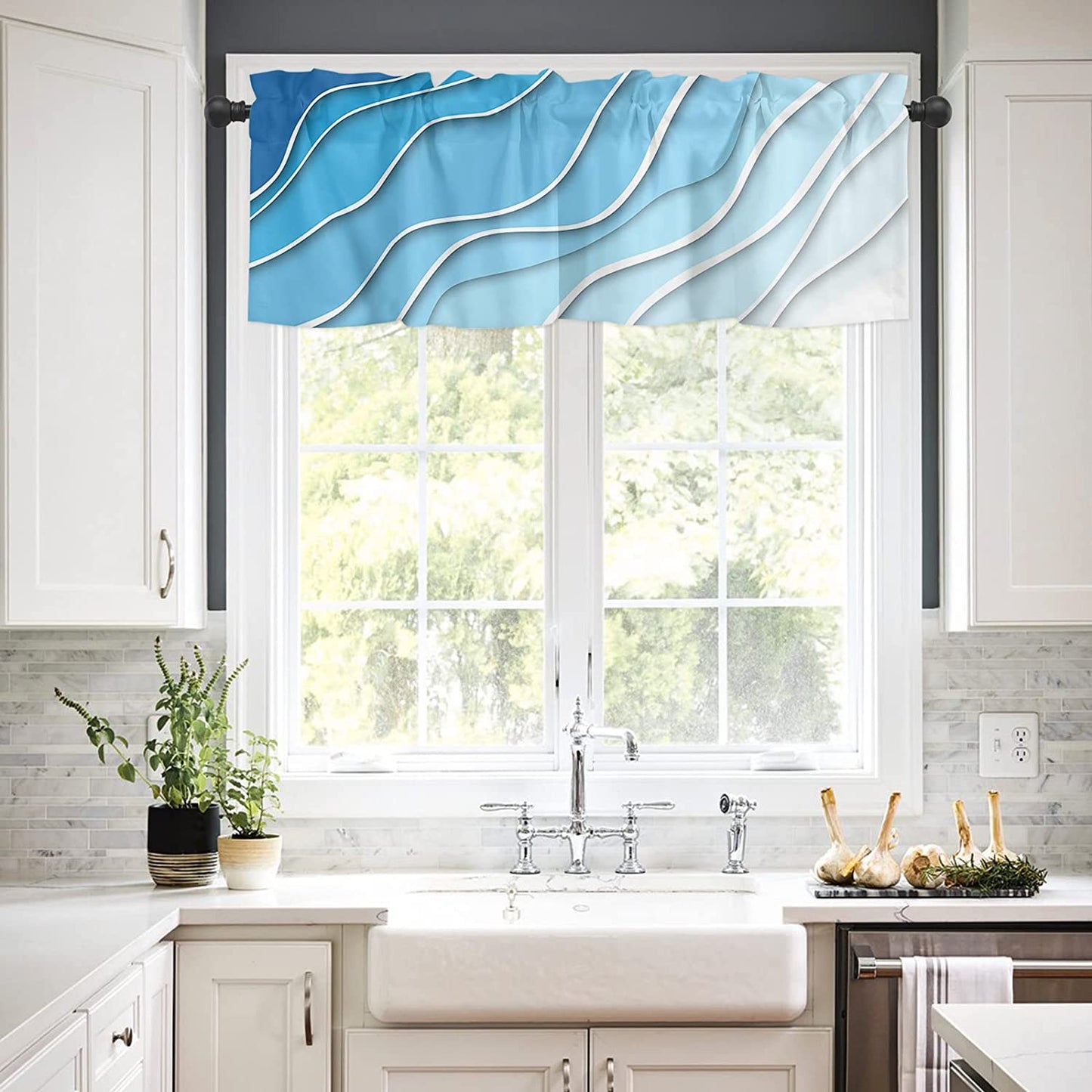 Alishomtll Curtain Valances for Kitchen Living Room Bedroom Blue Rod Pocket Valance ,54 x 18 inch