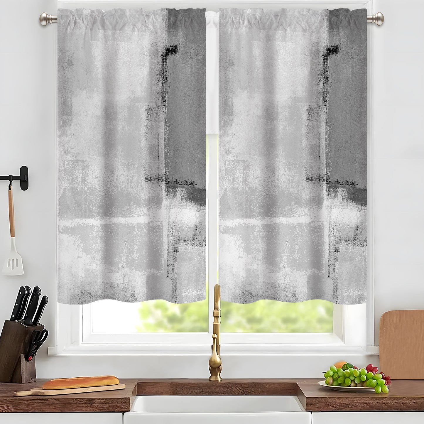 Alishomtll Kitchen Curtains Tiers Grey Kitchen Tiers Set 2 Piece for Windows Living Room 36 Inches Long